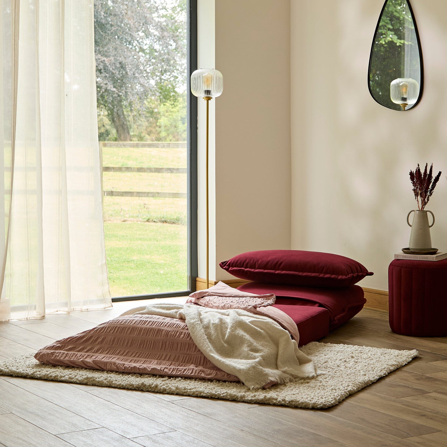 Harlow Single Sofa Bed - Burgundy Red - Laura James