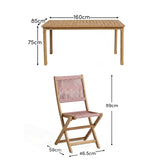 Harlyn 4 Seater Wooden Garden Dining Set with Cove Pink Rope Chairs - 160cm - Laura James