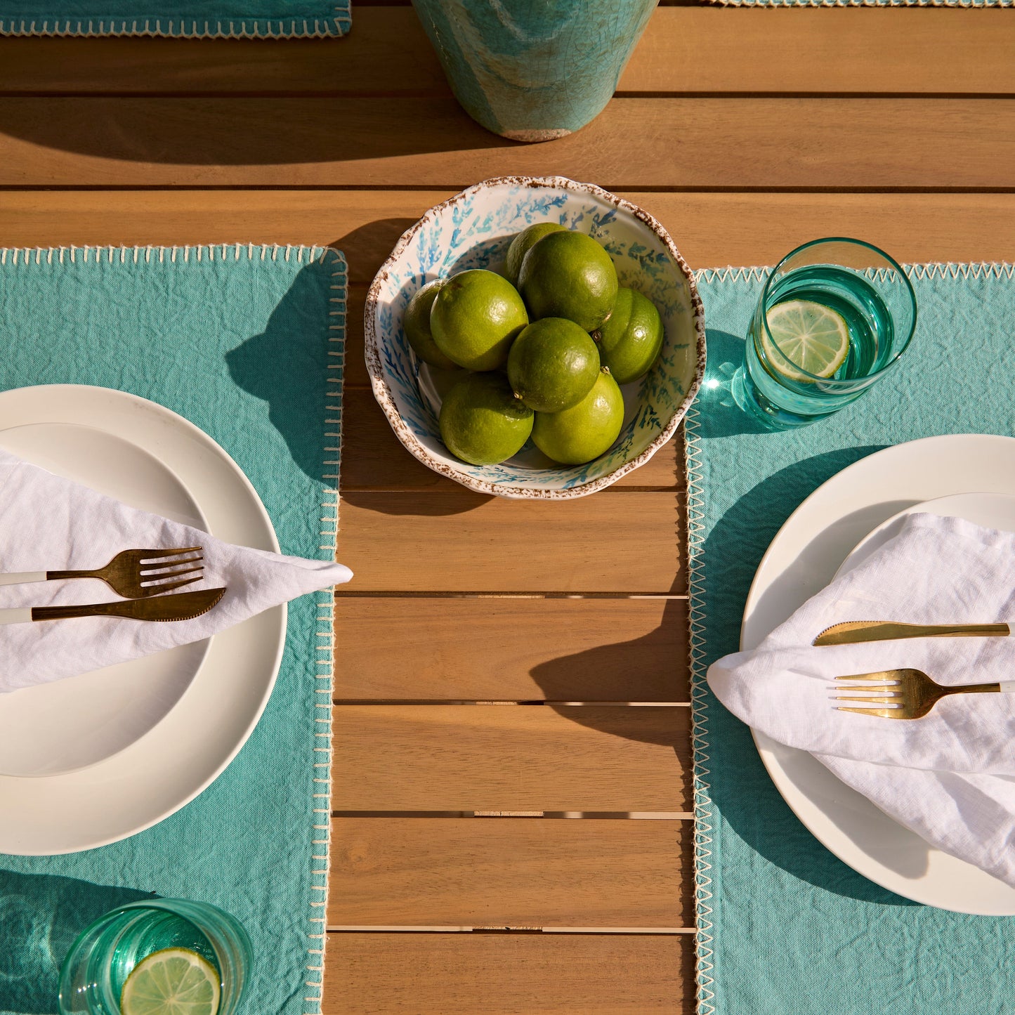 Harlyn 6 Seater Wooden Garden Dining Set with Cove Green Rope Chairs - 200cm - Laura James