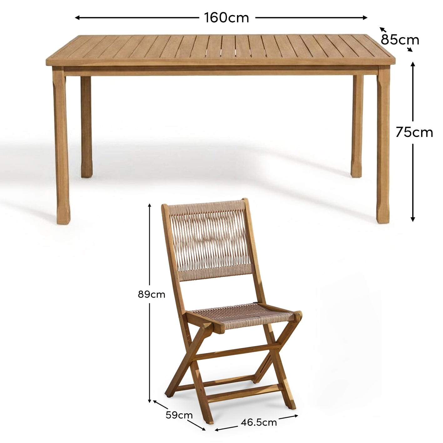 Harlyn 4 Seater Wooden Garden Dining Set with Cove Natural Chairs - 160cm - Laura James