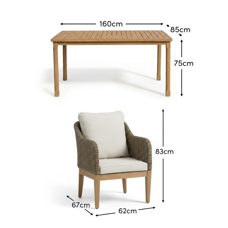 Harlyn 4 Seater Wooden Garden Dining Set with Harlyn Chairs - 160cm - Laura James