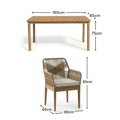 Harlyn 4 Seater Wooden Garden Dining Set with Killian Chairs - 160cm - Laura James