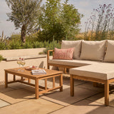 Harrelson 3 Seater Wooden Garden Chaise Corner Set - Natural Acacia and Sand - Laura James