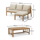 Harrelson 3 Seater Wooden Garden Chaise Corner Set - Natural Acacia and Sand - Laura James