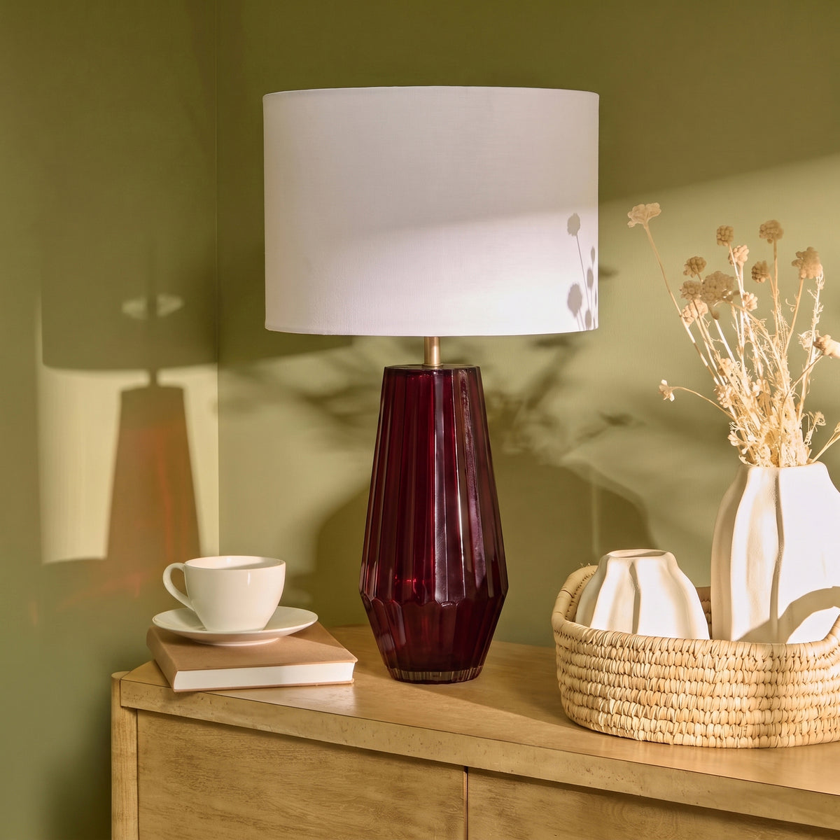 Holkam 54cm Glass Lamp Base - Burgundy Red - Laura James 