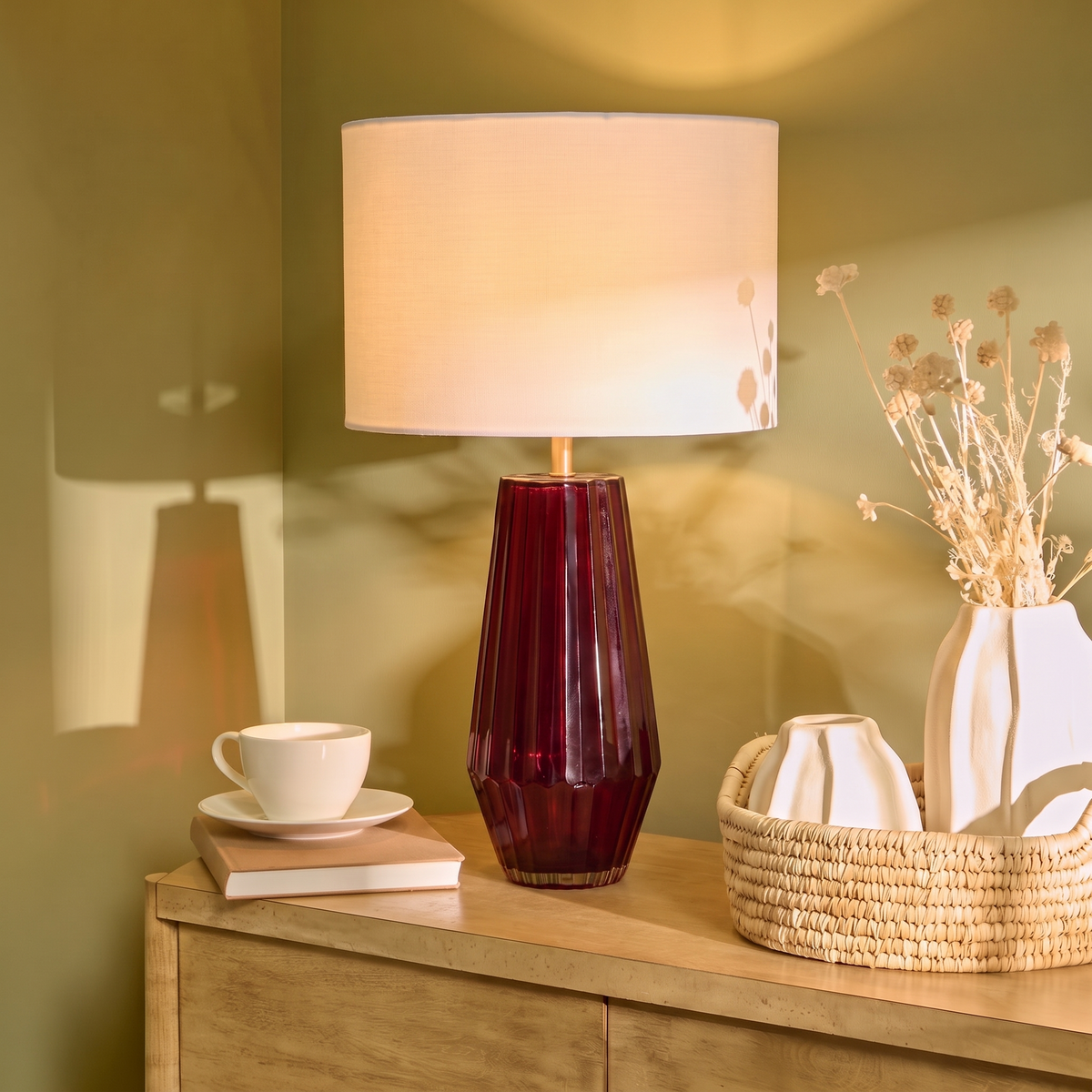 Holkam 54cm Glass Lamp Base - Burgundy Red - Laura James 