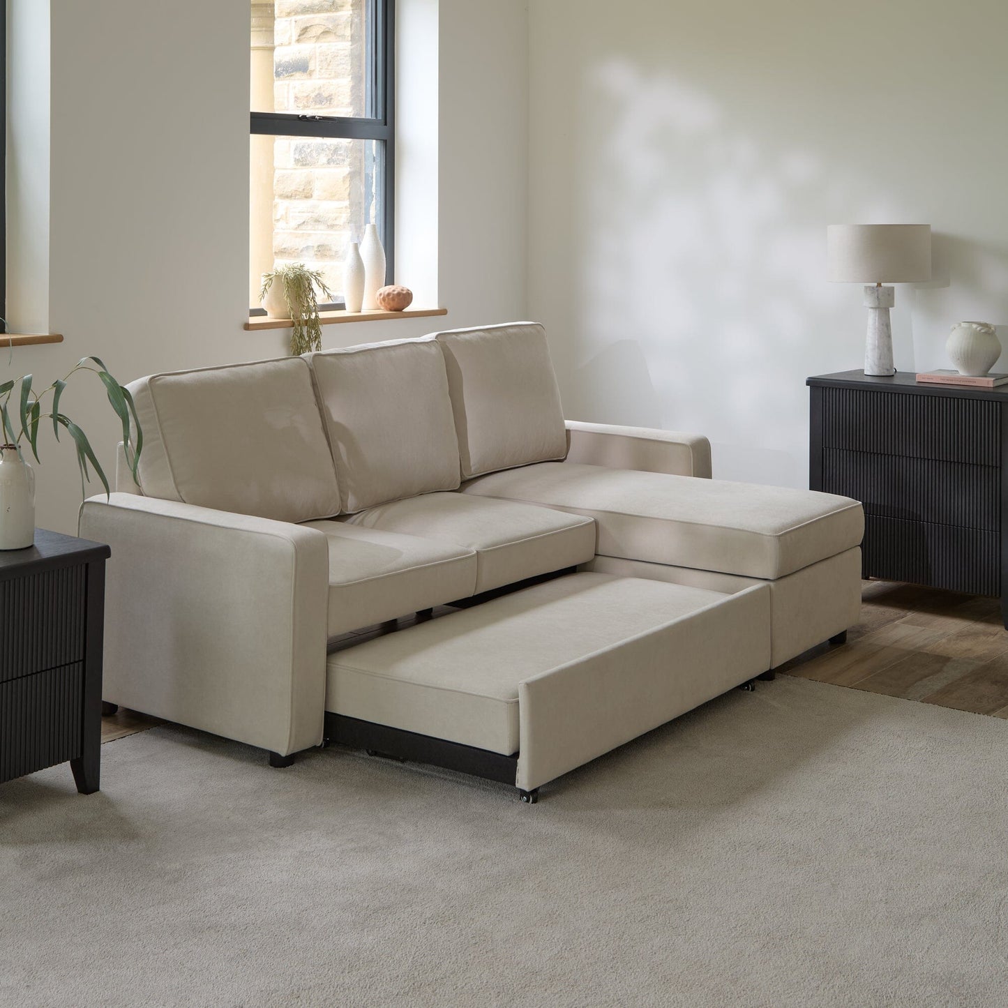 Hugo White Pull Out Corner Sofa Bed - Laura James