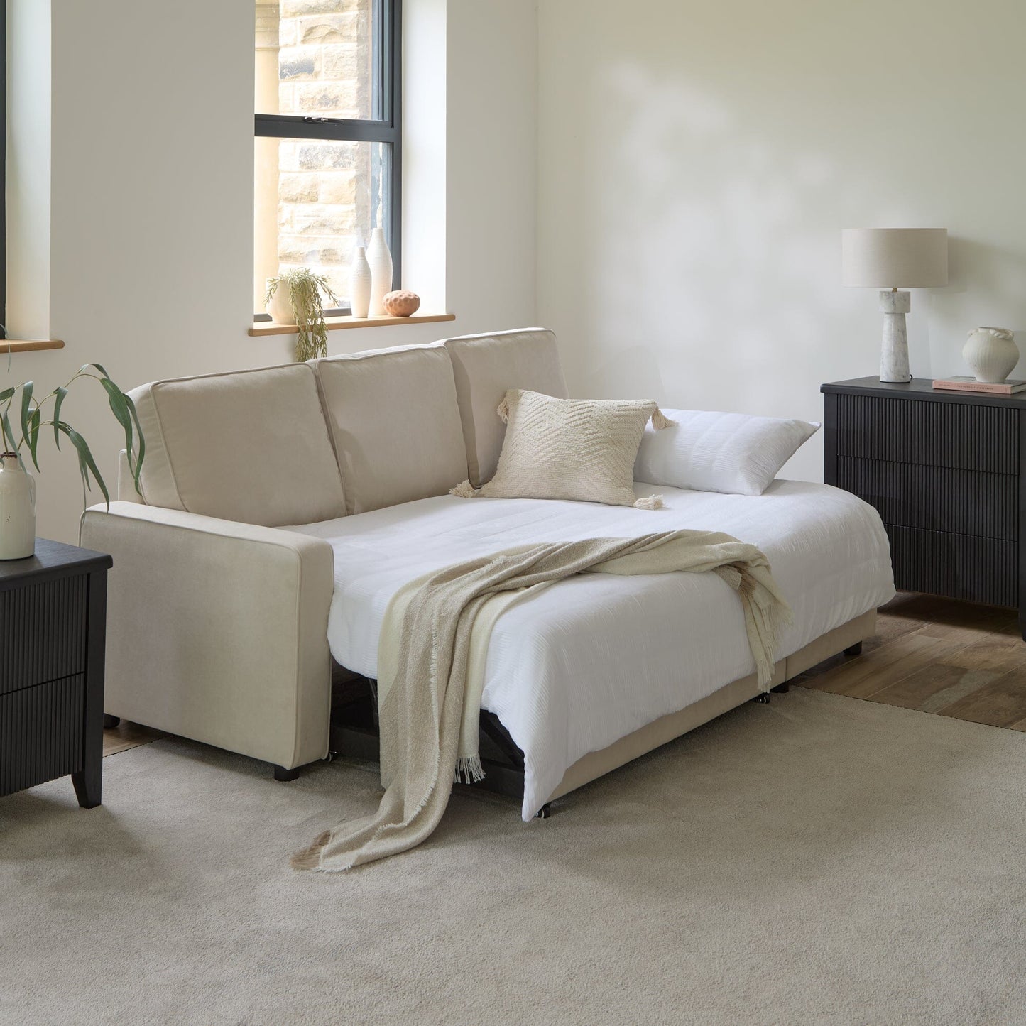 Hugo White Pull Out Corner Sofa Bed - Laura James