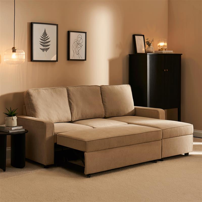 Hugo Taupe Pull out Corner Sofa Bed Laura James