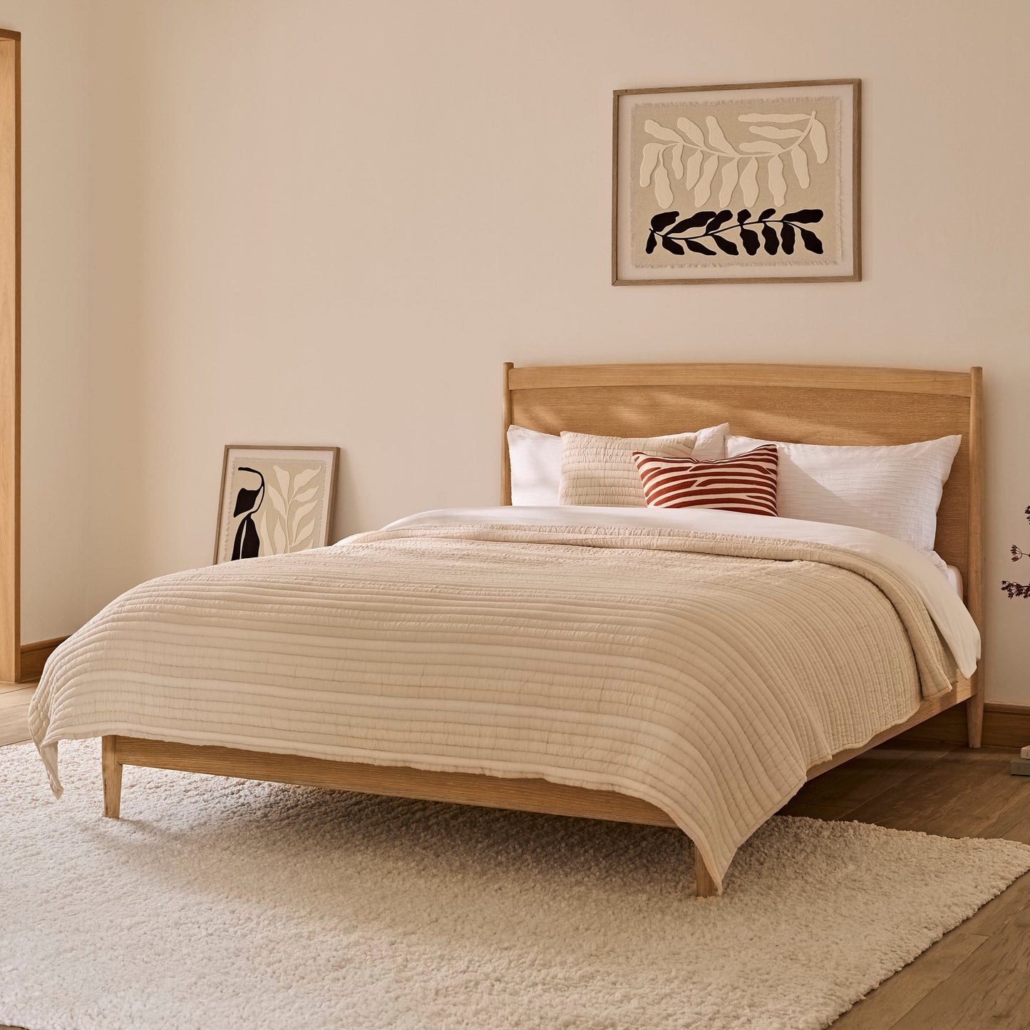 Ida Double Wooden Bed - Whitewash Oak - Laura James