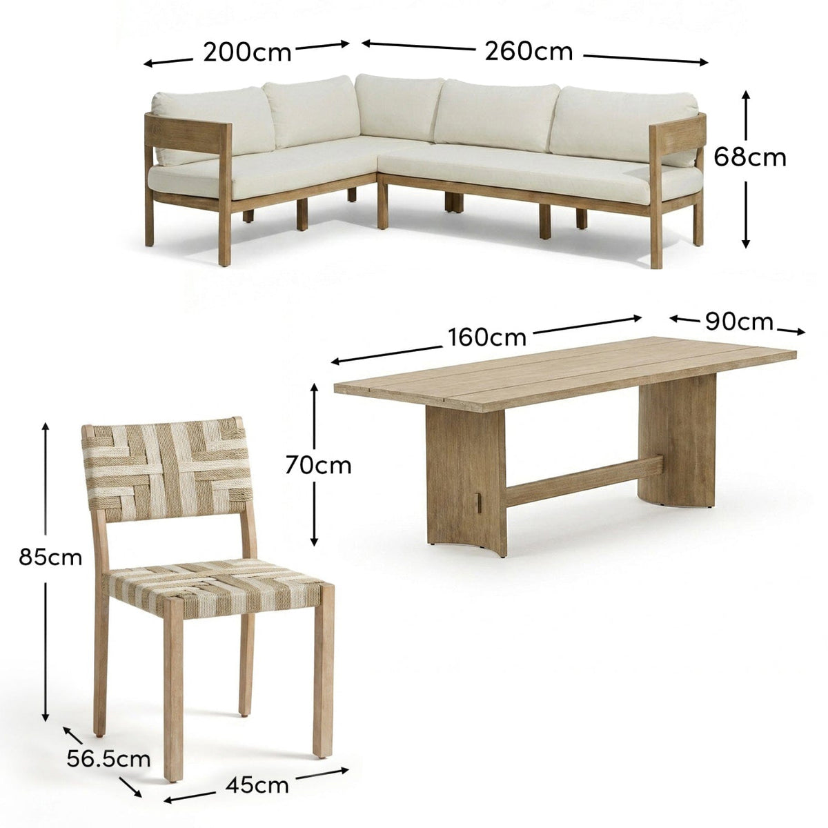 Outlet - Imani 8 Seater Wooden Corner Sofa Set with Imani Dining Table & 2 Saffron Dining Chairs