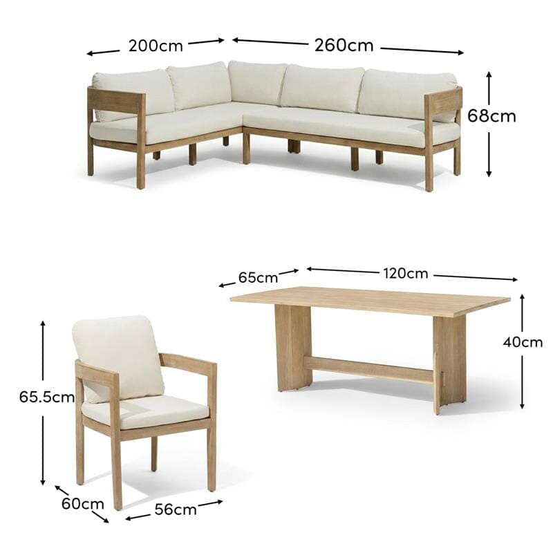 Imani 7 Seater Wooden Garden Corner Sofa Set with Coffee Table & 2 Imani Dining Chairs - Laura James