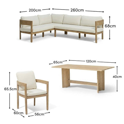 Imani 7 Seater Wooden Garden Corner Sofa Set with Coffee Table & 2 Imani Dining Chairs - Laura James