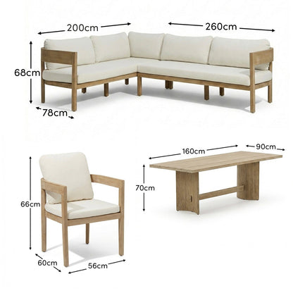 Imani 8 Seater Wooden Corner Sofa Set with Imani Dining Table & 2 Imani Dining Chairs - Laura James