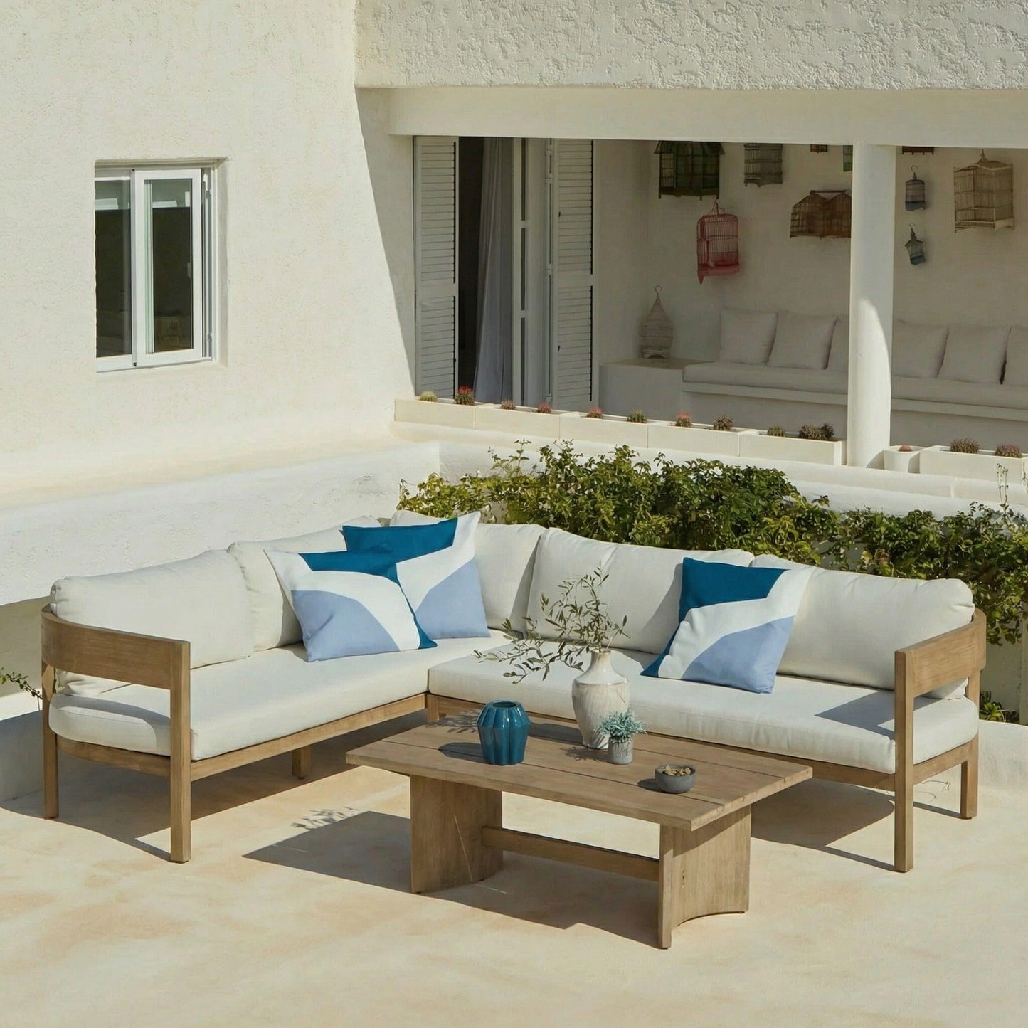 Imani 6 Seater Wooden Garden Corner Sofa with Coffee Table
