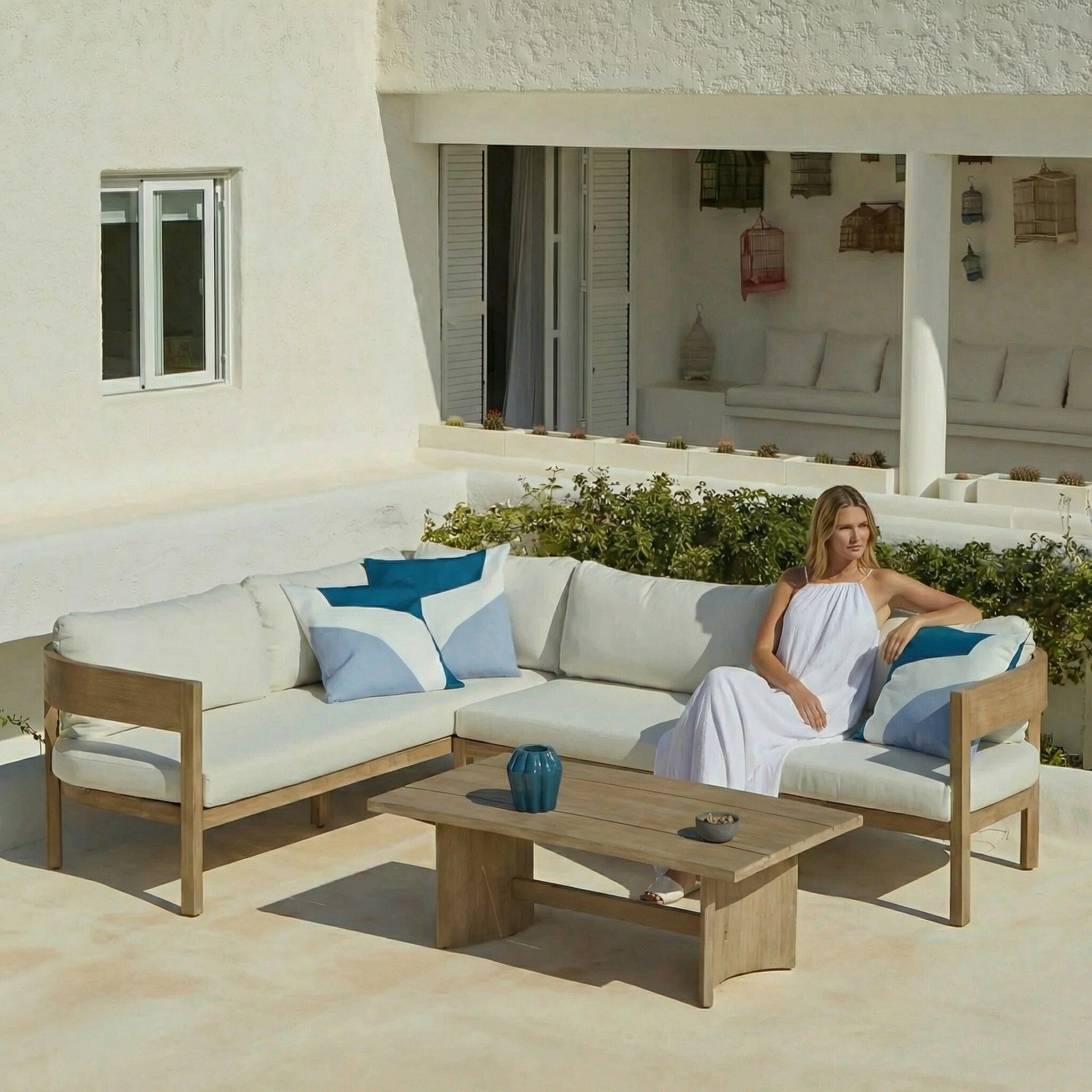 Imani 6 Seater Wooden Garden Corner Sofa with Coffee Table – Laura