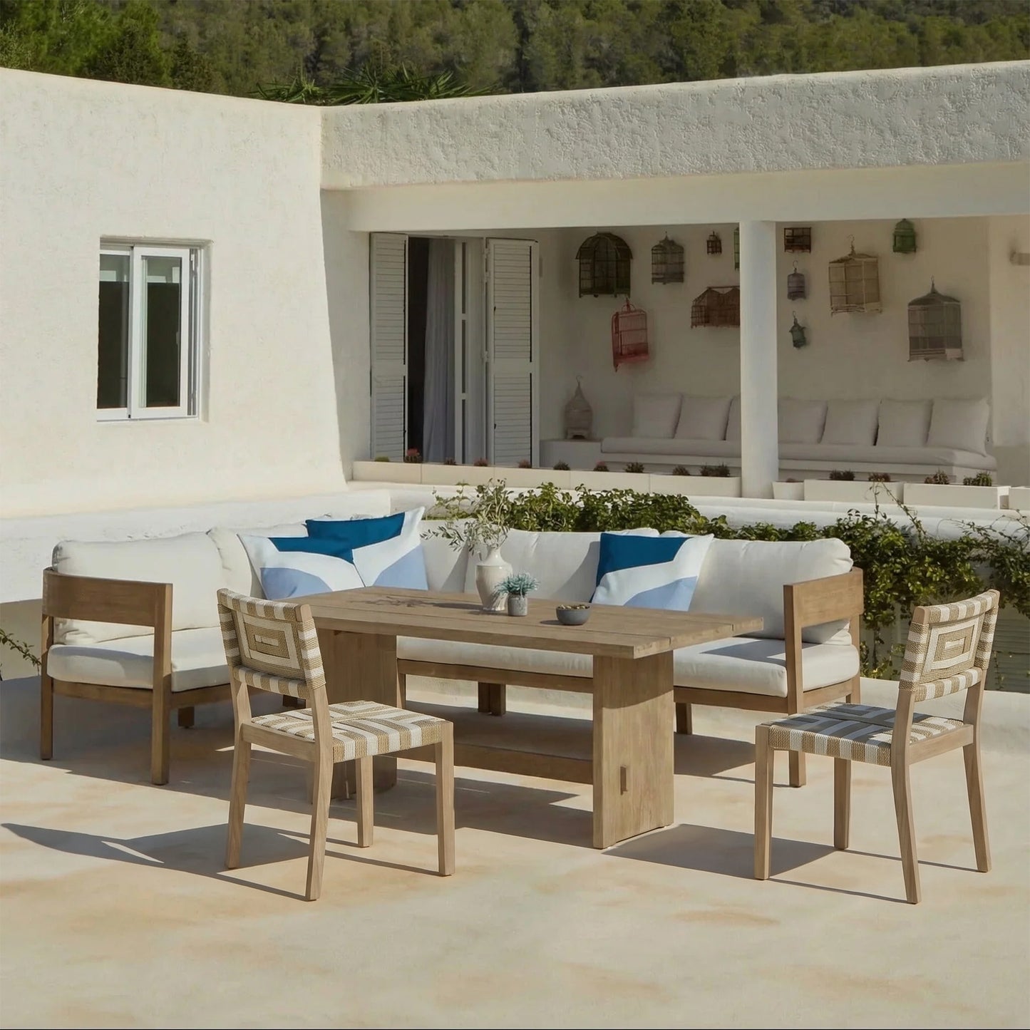 Imani 8 Seater Wooden Corner Sofa Set with Imani Dining Table & 2 Saffron Dining Chairs - Laura James 