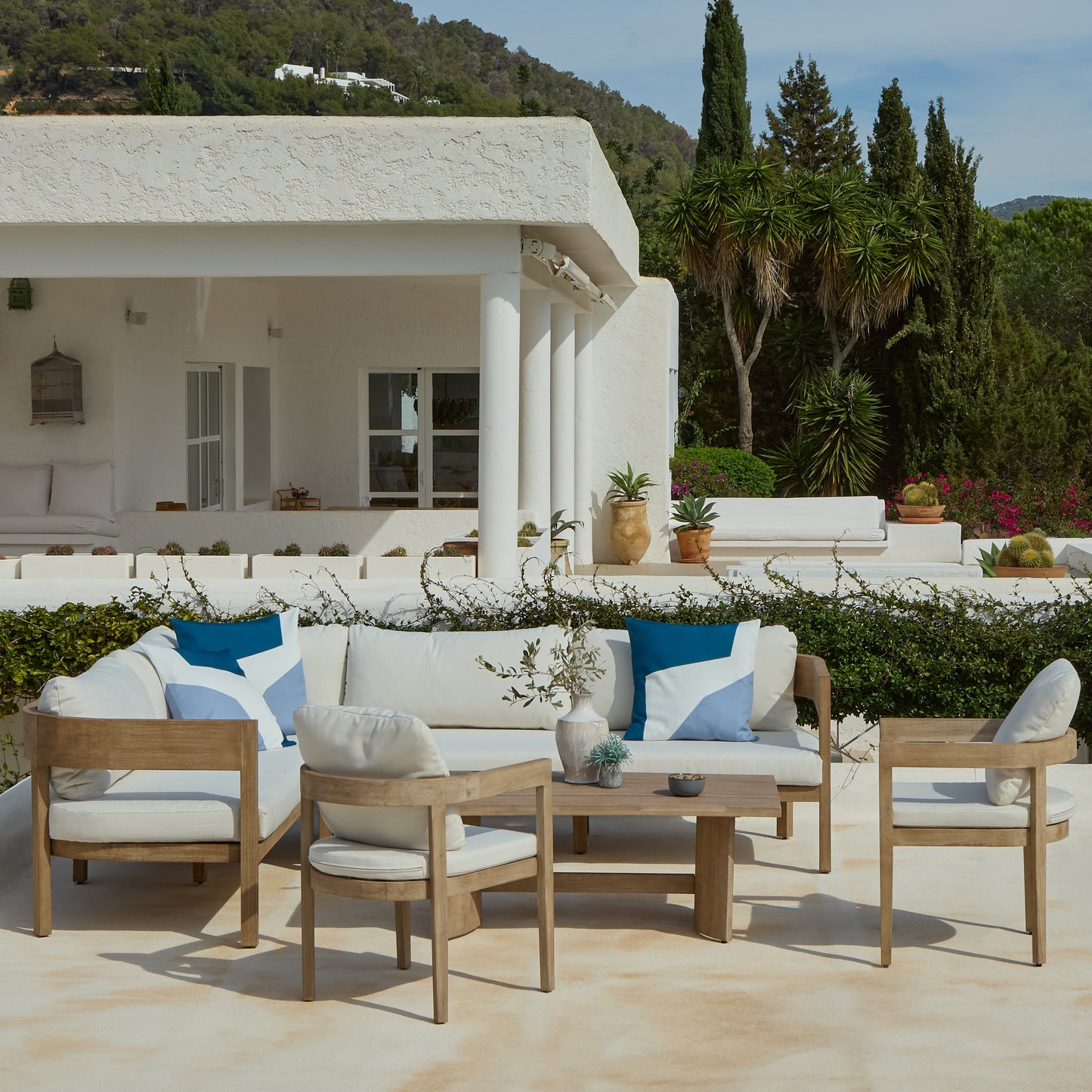 Imani 7 Seater Wooden Garden Corner Sofa Set with Coffee Table & 2 Imani Dining Chairs - Laura James