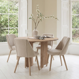 Imogen 120cm Chalked Mangowood Round Dining Table Set - 4 Seater - Freya Sand Dining Chairs - Chalked Mangowood Legs - Laura James 