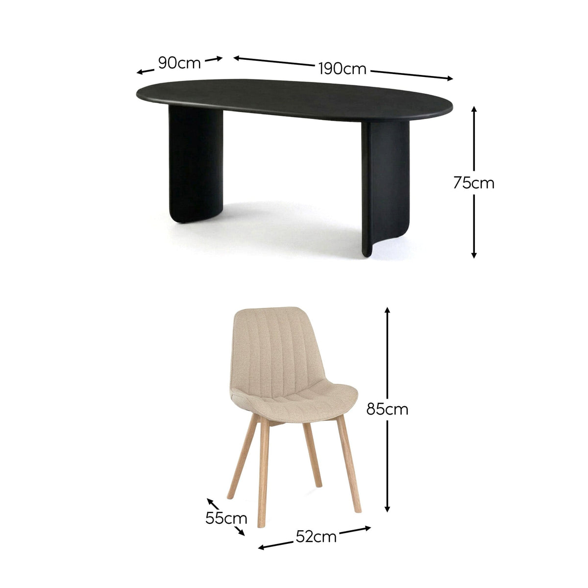 Imogen 190cm Black Mango Wood Dining Table Set  - 6 Seater - Bella Boucle Dining Chairs - Chalked Mango Wood Legs - Laura James 