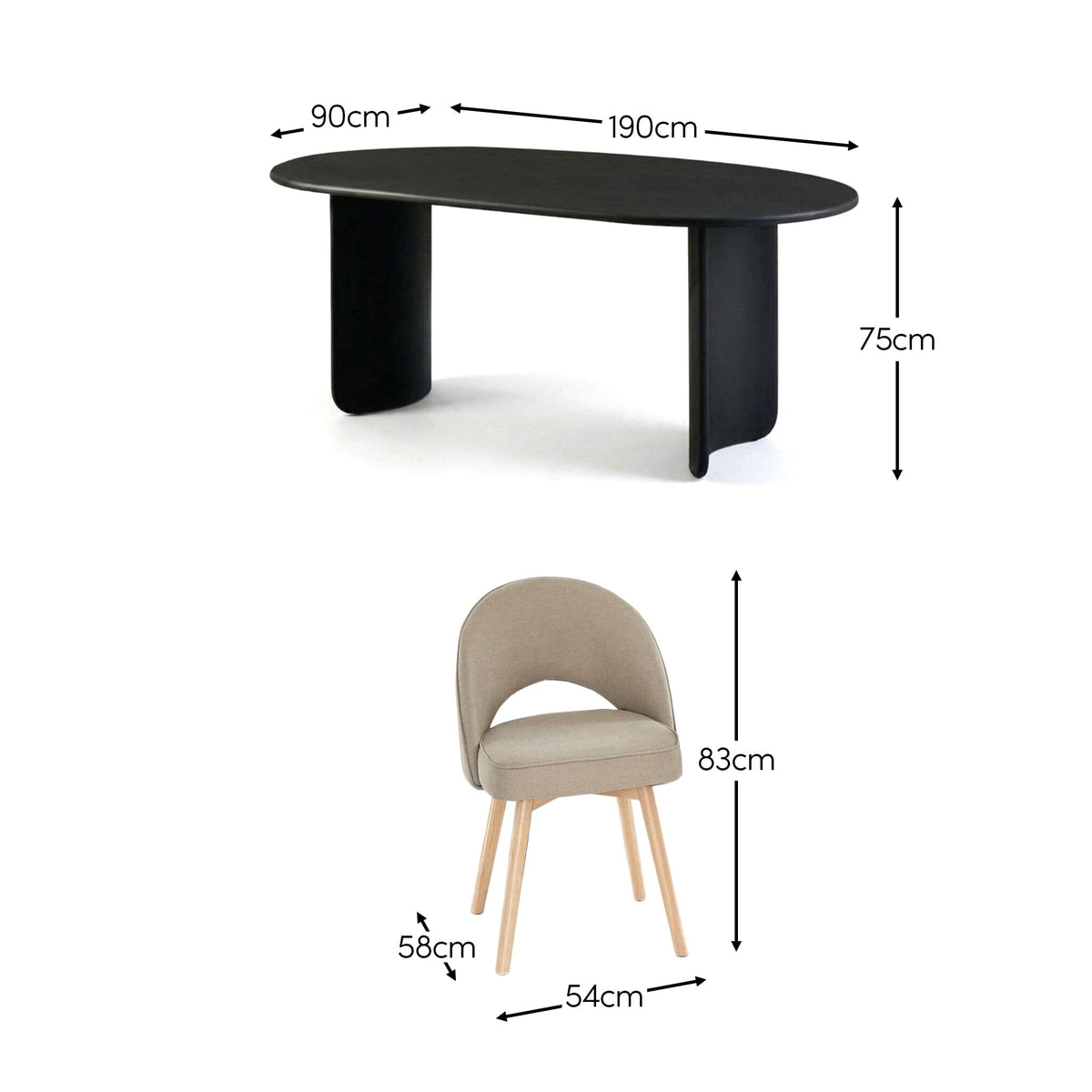 Imogen 190cm Black Mango Wood Dining Table Set  - 6 Seater - Marilyn Soft Beige Dining Chairs - Chalked Mango Wood Legs - Laura James 