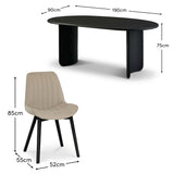 Imogen 190cm Black Mango Wood Dining Table Set  - 6 Seater - Bella Boucle Dining Chairs - Black Oak Legs - Laura James