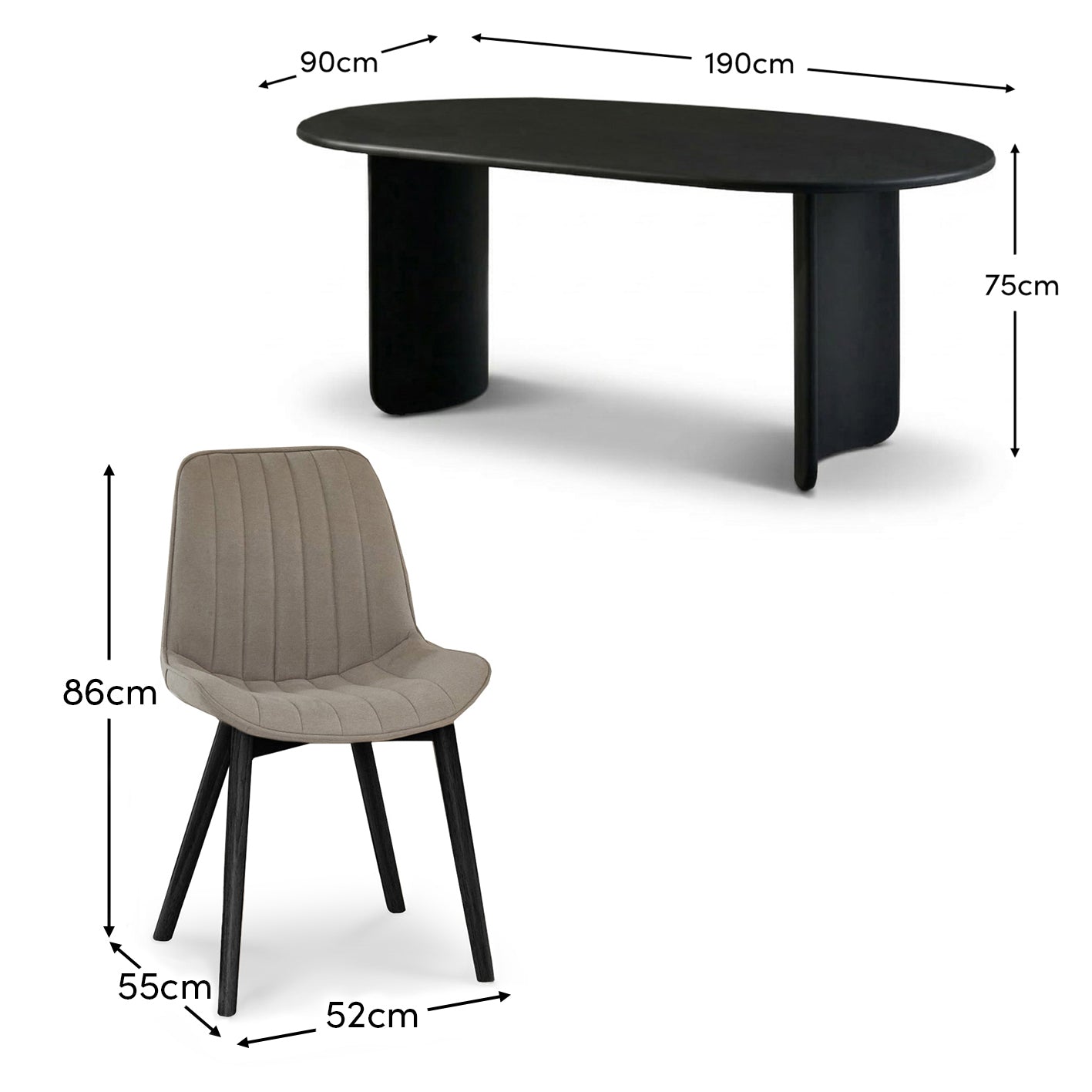 Imogen 190cm Black Mango Wood Dining Table Set  - 6 Seater - Bella Soft Beige Dining Chairs - Black Oak Legs - Laura James