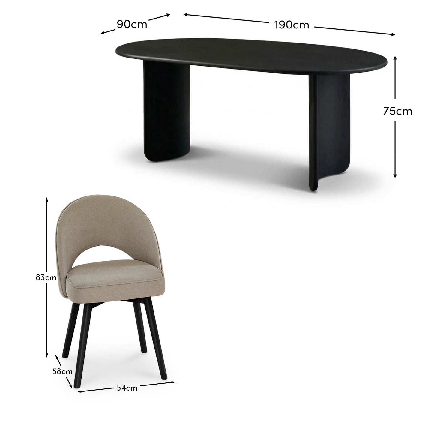 Imogen 190cm Black Mango Wood Dining Table Set  - 6 Seater - Marilyn Soft Beige Dining Chairs - Black Oak Legs - Laura James