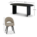 Imogen 190cm Black Mango Wood Dining Table Set  - 6 Seater - Marilyn Soft Beige Dining Chairs - Black Oak Legs - Laura James