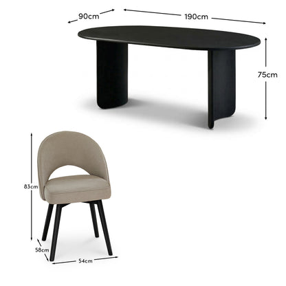 Imogen 190cm Black Mango Wood Dining Table Set  - 6 Seater - Marilyn Soft Beige Dining Chairs - Black Oak Legs - Laura James