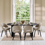 Imogen 190cm Black Mango Wood Dining Table Set  - 6 Seater - Marilyn Soft Beige Dining Chairs - Black Oak Legs - Laura James