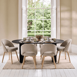 Imogen 190cm Black Mango Wood Dining Table Set  - 6 Seater - Marilyn Soft Beige Dining Chairs - Chalked Mango Wood Legs - Laura James 