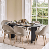 Imogen 190cm Black Mango Wood Dining Table Set  - 6 Seater - Marilyn Soft Beige Dining Chairs - Chalked Mango Wood Legs - Laura James 
