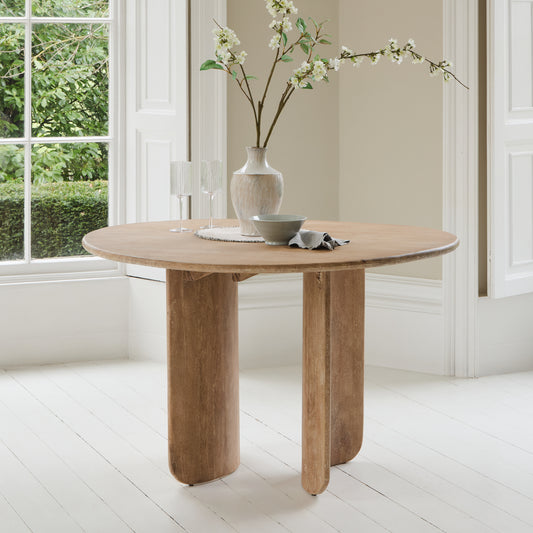 Imogen Chalked Mango Wood Round Dining Table - 120cm - Laura James