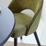 Imogen 120cm Chalked Mango Wood Round Dining Table Set  - 4 Seater - Marilyn Moss Green Dining Chairs - Black Legs - Laura James