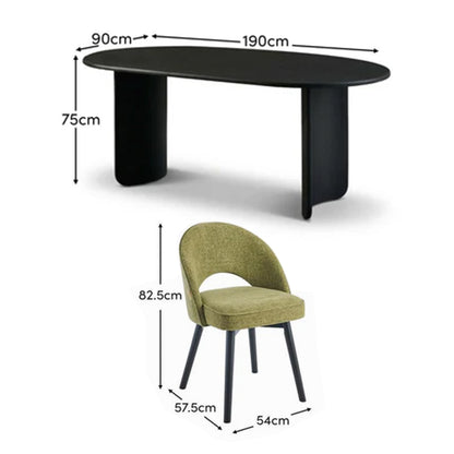 Imogen 190cm Black Mango Wood Dining Table Set  - 6 Seater - Marilyn Moss Green Dining Chairs - Black Legs - Laura James