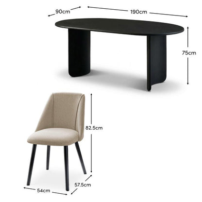 Imogen 190cm Jet Black Mangowood  Wooden Rectangular Dining Table Set - 6 Seater - Freya Sand Dining Chairs - Black Legs - Laura James