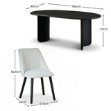 Imogen 190cm Jet Black Mangowood  Wooden Rectangular Dining Table Set - 6 Seater - Freya Oat Boucle Dining Chairs - Black Legs - Laura James