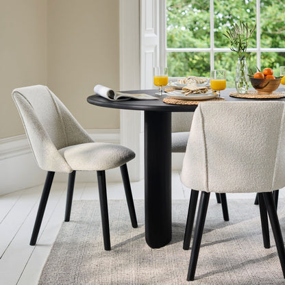 Imogen 190cm Jet Black Mangowood  Wooden Rectangular Dining Table Set - 6 Seater - Freya Oat Boucle Dining Chairs - Black Legs - Laura James