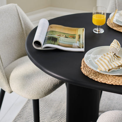 Imogen 190cm Jet Black Mangowood  Wooden Rectangular Dining Table Set - 6 Seater - Freya Oat Boucle Dining Chairs - Black Legs - Laura James