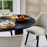 Imogen 190cm Jet Black Mangowood  Wooden Rectangular Dining Table Set - 6 Seater - Freya Oat Boucle Dining Chairs - Black Legs - Laura James