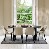 Imogen 190cm Jet Black Mangowood  Wooden Rectangular Dining Table Set - 6 Seater - Freya Sand Dining Chairs - Black Legs - Laura James