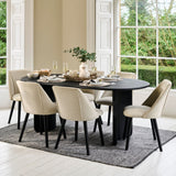 Imogen 190cm Jet Black Mangowood  Wooden Rectangular Dining Table Set - 6 Seater - Freya Sand Dining Chairs - Black Legs - Laura James