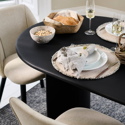 Imogen 190cm Jet Black Mangowood  Wooden Rectangular Dining Table Set - 6 Seater - Freya Sand Dining Chairs - Black Legs - Laura James