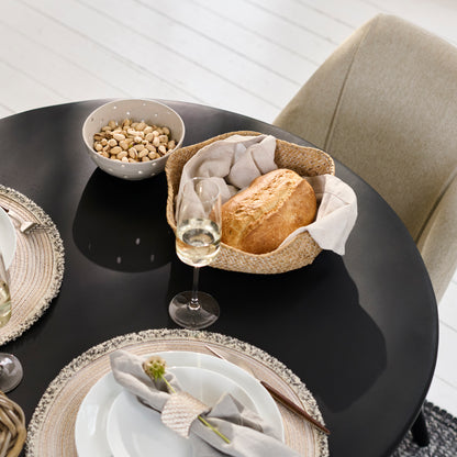 Imogen 190cm Jet Black Mangowood  Wooden Rectangular Dining Table Set - 6 Seater - Freya Sand Dining Chairs - Black Legs - Laura James