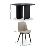 Imogen 120cm Jet Black Mango Wood Round Dining Table Set  - 4 Seater - Bella Soft Beige Dining Chairs - Black Oak Legs - Laura James 