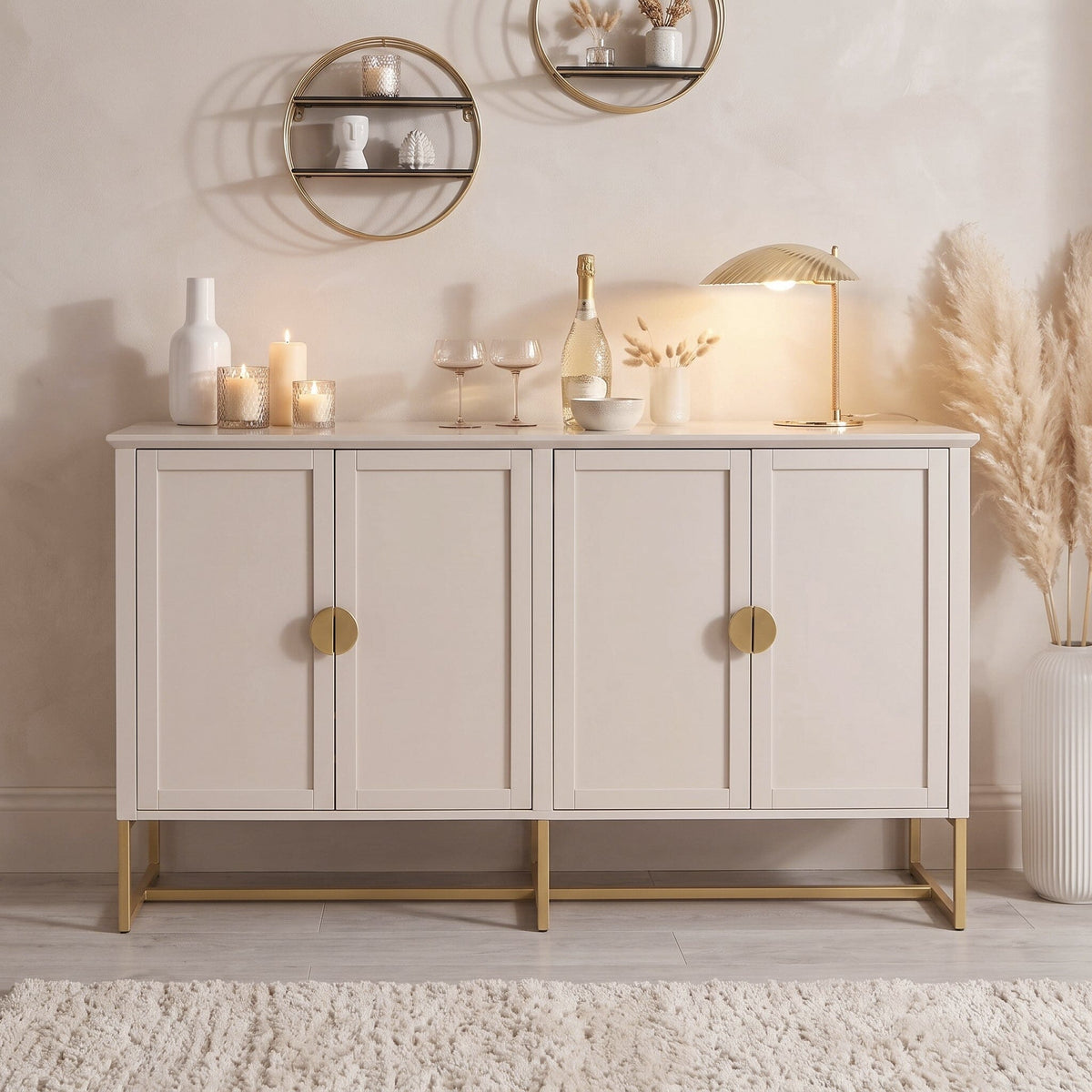 Ines 4 Door Large Sideboard -  Taupe & Gold