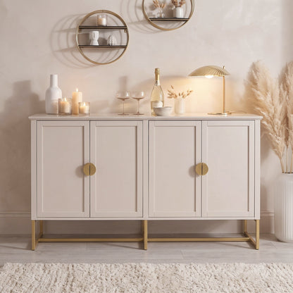 Ines 4 Door Large Sideboard -  Taupe & Gold