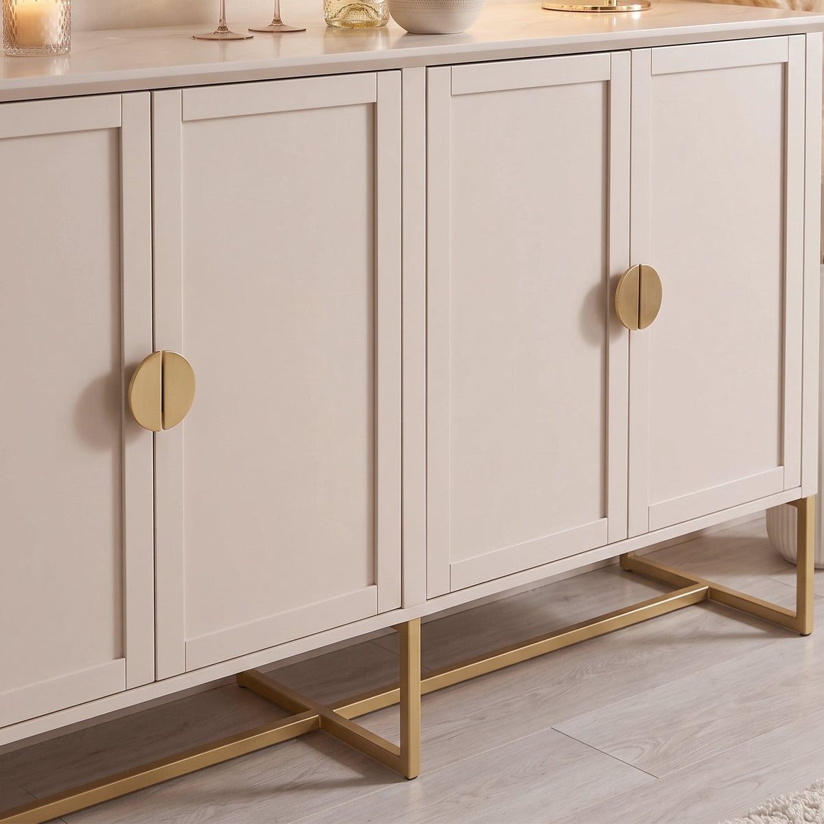 Ines 4 Door Large Sideboard -  Taupe & Gold