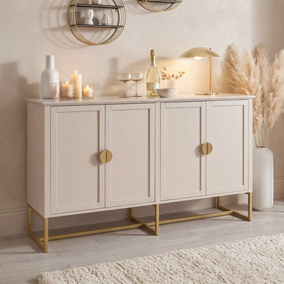 Ines 4 Door Large Sideboard -  Taupe & Gold